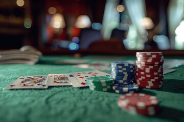 Poster - A table with poker chips and playing cards, perfect for casino-themed designs