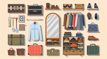 Poster - A variety of clothing and accessories neatly displayed on a shelf. Perfect for fashion websites or blogs