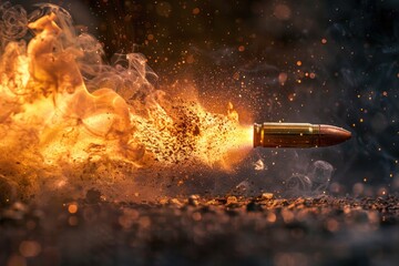 Poster - Close up of a bullet with smoke coming out, suitable for action scenes