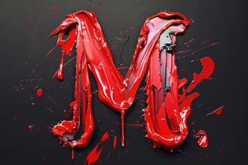 Poster - Letter M covered in red paint, perfect for graphic design projects
