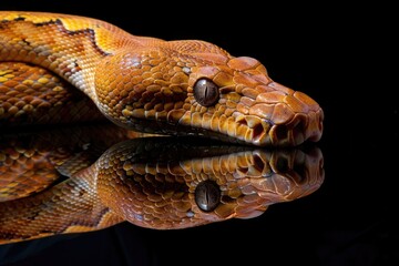Poster - Close up of a snake on a reflective surface, suitable for nature or wildlife themes