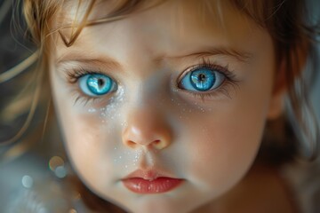 Canvas Print - Close up of a child with striking blue eyes. Perfect for family, parenting, or healthcare concepts