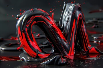 Poster - Abstract black and red liquid letter with splats, suitable for design projects
