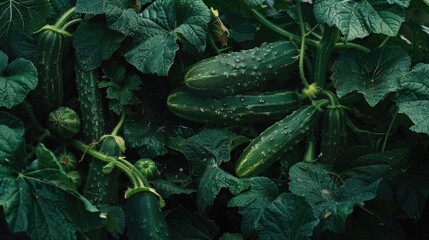 Poster - Fresh cucumbers growing in a garden, perfect for gardening enthusiasts