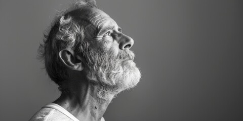 Aufkleber - A striking black and white photo of a man with a beard. Ideal for various creative projects