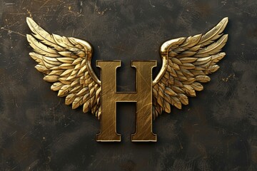 Poster - Golden letter H with wings on a dark black background. Suitable for branding and design projects