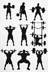 Poster - Collection of silhouettes of a man lifting a barbell. Ideal for fitness and sports concepts