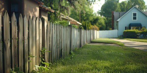 Aufkleber - A simple wooden fence in front of a house, suitable for real estate or home improvement projects