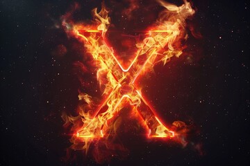 Poster - A fiery letter X against a dark backdrop. Perfect for graphic design projects