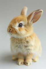 Aufkleber - Small brown rabbit sitting on a white surface, suitable for various projects