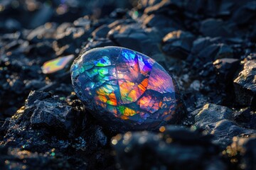Poster - A vibrant stone resting on a stack of rocks. Suitable for various design projects