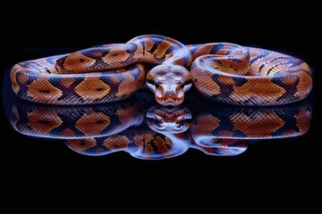 Poster - Close up of a snake on a reflective surface, suitable for various nature and wildlife themes