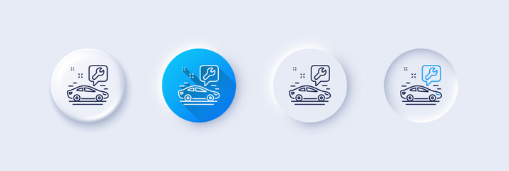 Poster - Spanner tool line icon. Neumorphic, Blue gradient, 3d pin buttons. Car repair service sign. Fix instruments symbol. Line icons. Neumorphic buttons with outline signs. Vector