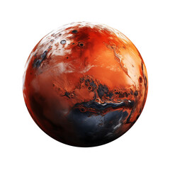 3d rendered planet mars sphere closeup ofred planet textured isolated on transparent background