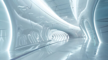 Poster - white futuristic background. Generative AI.