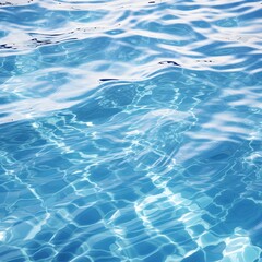 Clear blue water in a swimming pool. Sunlight reflecting on the surface. Generative AI.