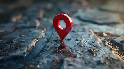 A red pin is placed on a map, indicating a specific location. Concept of direction and purpose, as the pin serves as a guide for finding a particular spot