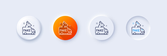 Poster - fake news line icon. neumorphic, orange gradient, 3d pin buttons. propaganda truck sign. wrong truth