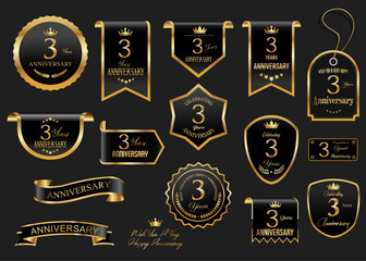 Wall Mural - Collection of  Anniversary gold laurel wreath badges and labels vector illustration