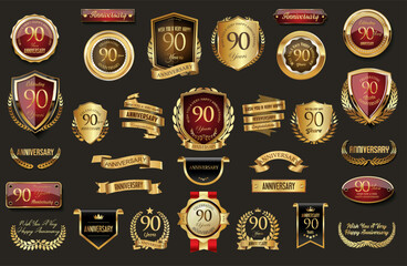 Poster - Collection of  Anniversary gold laurel wreath badges and labels vector illustration