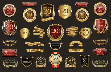 Wall Mural - Collection of  Anniversary gold laurel wreath badges and labels vector illustration