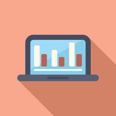 Poster - vector illustration of a modern laptop showcasing a business bar chart on a coral background