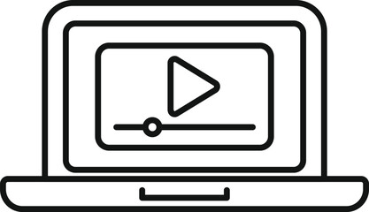 Poster - line art illustration of a laptop featuring a centered play button, symbolizing video content