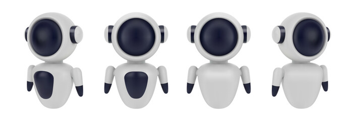 Poster - Emotionless robot personage with no emotions on display. Vector isolated set of realistic 3d toys or cyborg characters, virtual helper with artificial intelligence. Robotic friend service