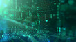 © tfk - Digital technology banner green blue texture background. Generative AI.