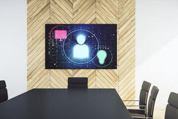 Aufkleber - Social network concept on presentation screen in a modern conference room. 3D Rendering