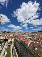 Wall Mural - Aerial view of buildings and landmarks in Lisbon Portugal with incredible architecture and a blue sky background. 