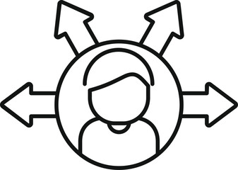 Poster - black and white icon of a woman with choice arrows pointing in different directions