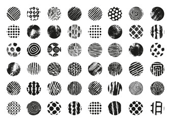 Wall Mural - doodle style decorative round grunge elements icons set hand drawn simple style black icons on white