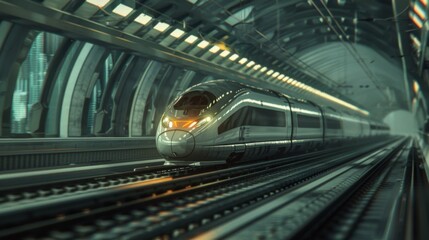 Aufkleber - A high-speed train traveling through a modern urban tunnel system, showcasing the integration of rail infrastructure with city planning.