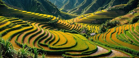 Wall Mural - panorama view of rice terrace fields, north vietnam