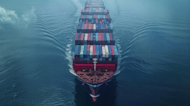 A colossal container ship navigates the vast ocean, dwarfed by the endless expanse of water, world maritime day