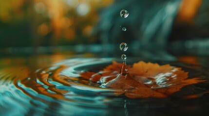 Aufkleber - A macro shot of a water droplet about to fall from the tip of a leaf, captured in a moment of suspended animation