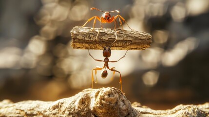 Poster - A macro shot of an ant carrying a heavy load, showcasing the impressive strength and determination of these insects.