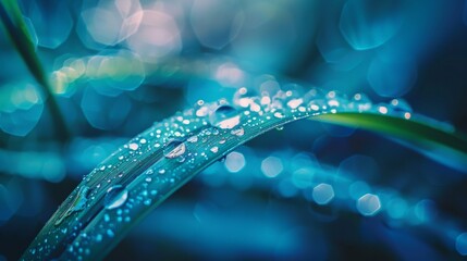 Aufkleber - A macro shot of water droplets beading on a blade of grass after a morning dew, showcasing the wonders of the natural world.