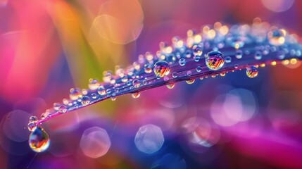 Aufkleber - A macro shot of water droplets beading on a blade of grass after a morning dew, showcasing the wonders of the natural world.