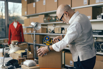 Wall Mural - Business owner preparing a delivery box