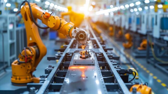 A robot is working on a machine in a factory