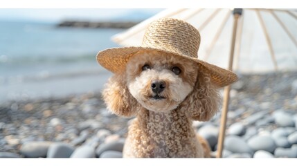 Sticker - Elegant Poodle in a Beachy Straw Hat