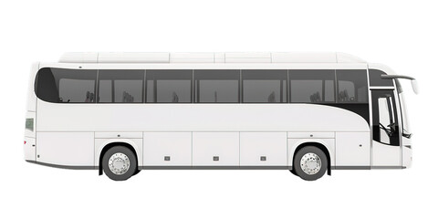 side view of white coach bus on transparent background