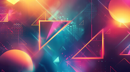 Poster - abstract illustration of geometric shapes and structures in colorful neon colors and lights. Generative AI.