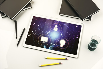 Aufkleber - Social network concept on modern digital tablet screen. Top view. 3D Rendering
