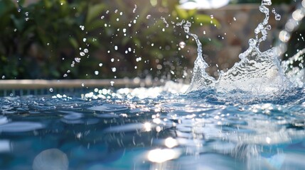 Aufkleber - A refreshing splash of water droplets falling into a crystal-clear pool, creating a serene and tranquil scene.