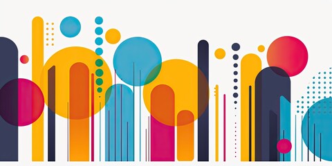 Poster - abstract flat vector background with stripes and circles in vibrant colors on a white background. The design uses colorful, flat shapes including geometric forms