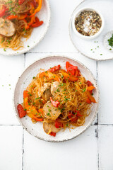 Canvas Print - Noodles with pork and vegetables