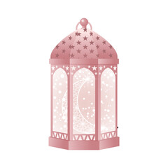 Wall Mural - Vector illustration of pink Islamic lantern on transparent background